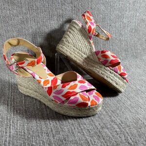 Diane Von Furstenberg X Castaner Espadrille Wedge Sandals Lips Print Size 41